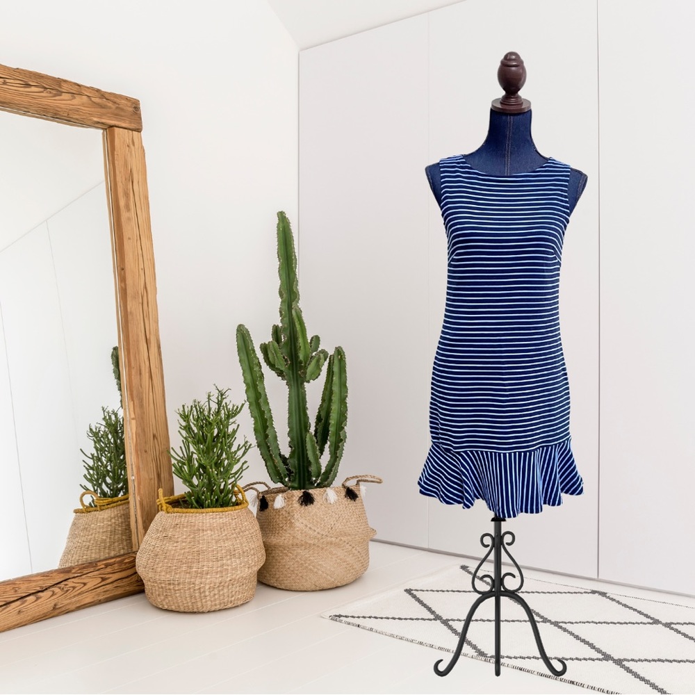 Sail to Sable Sleeveless Striped Ruffle Hem Stretch Dress